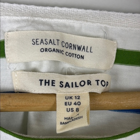 Seasalt Cornwall Striped Organic Cotton Sailor Top Size 8 - Picture 3 of 7